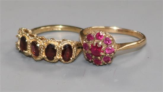 Two 9ct gold and gem set rings.